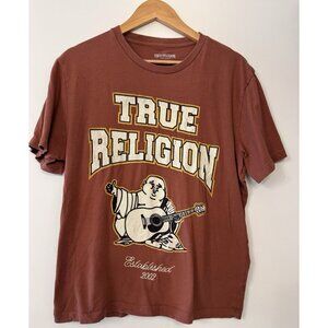 True Religion Men Buddha Graphic Print Brown Medium 100% Cotton Y2k 90s